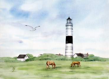 Postkarte DIN-A6  Aquarell Kunst Maritim Druck Kunstdruck  Langer Christian Kampen Sylt Nordsee Meer Strand Dünen